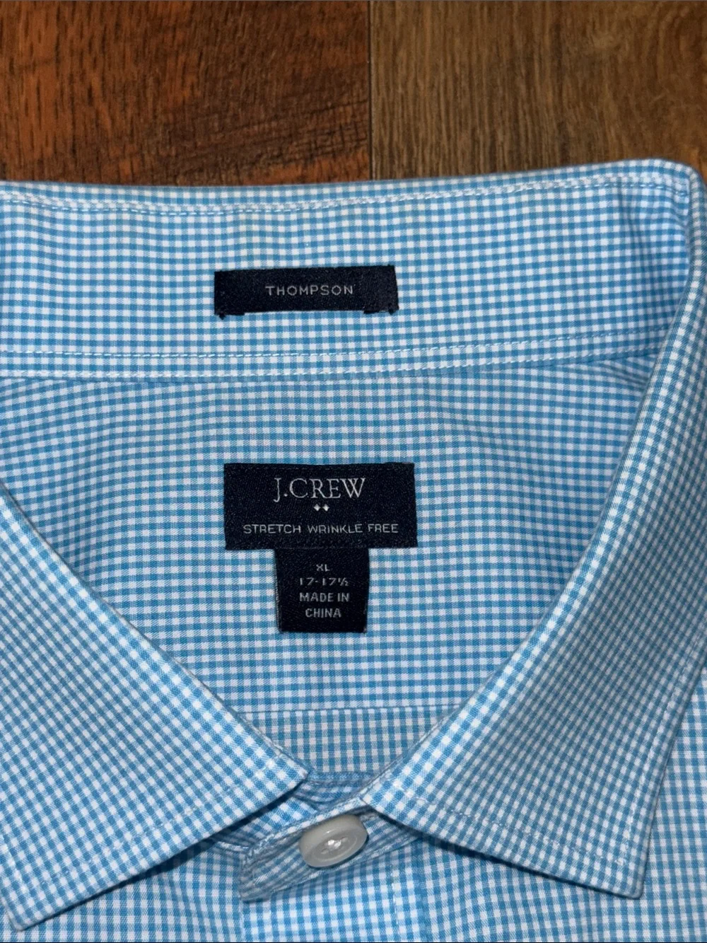 J.Crew Thompson Stretch Wrinkle Free Blue Gingham Dress Shirt XL 17-17.5